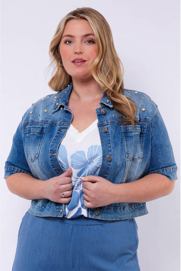 Exxcellent spijkerjas met parels medium blue denim