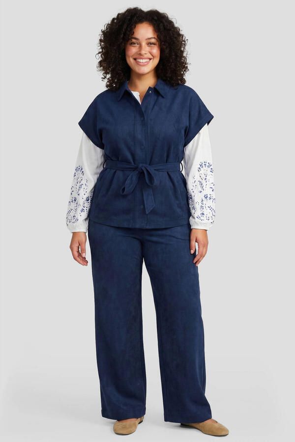 Exxcellent suèdelook gilet met ceintuur Plus Size donkerblauw