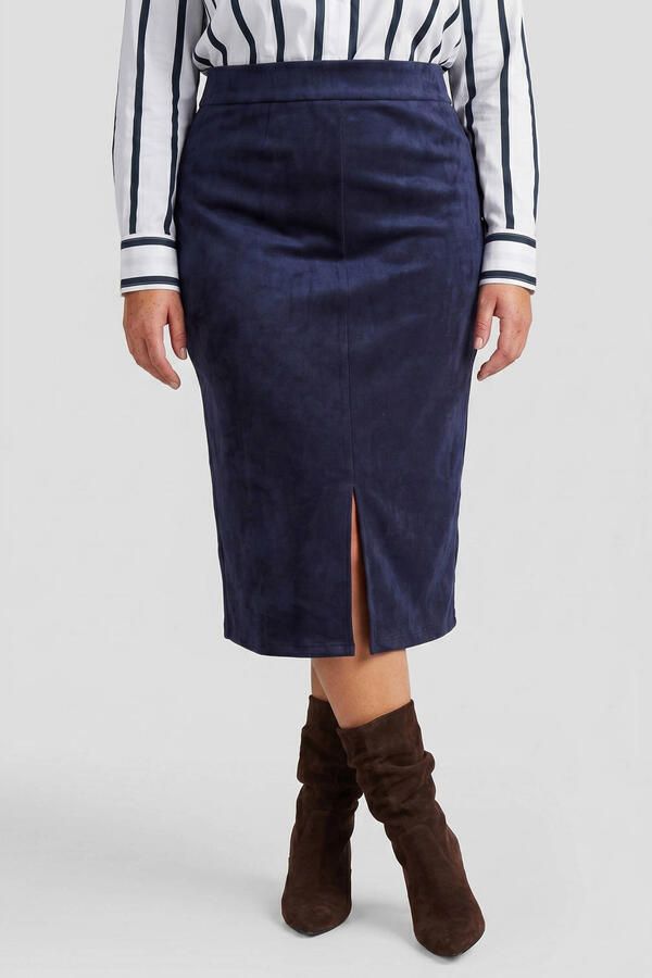 Exxcellent suèdelook midi rok Plus Size donkerblauw