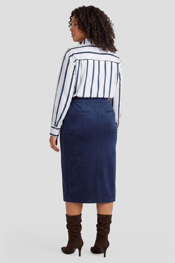 Exxcellent suèdelook midi rok Plus Size donkerblauw - Foto 2