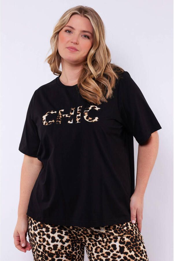 Exxcellent T-shirt met panterprint zwart