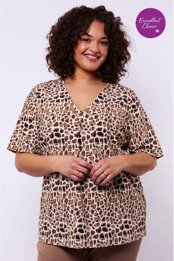 Exxcellent top met dierenprint bruin