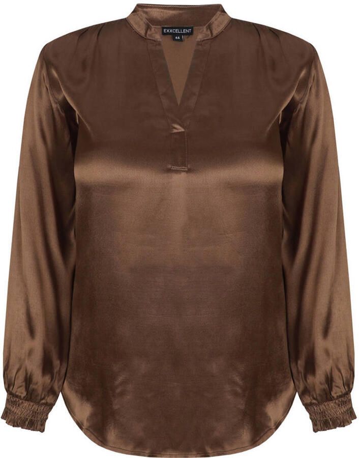 Exxcellent top met smockwerk Plus Size bruin