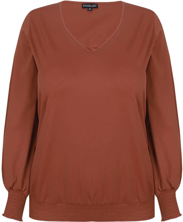 Exxcellent top met smockwerk Plus Size terra