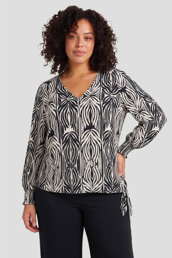 Exxcellent top Plus Size met smockwerk en print meerkleurig
