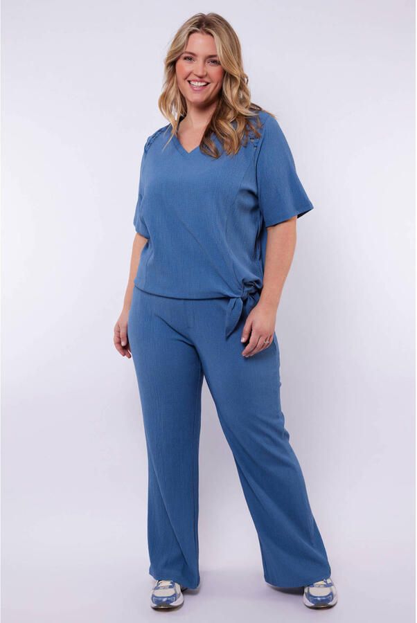 Exxcellent wide leg high waist casual broek blauw