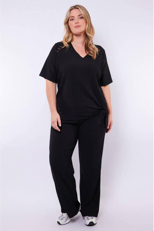 Exxcellent wide leg high waist casual broek zwart