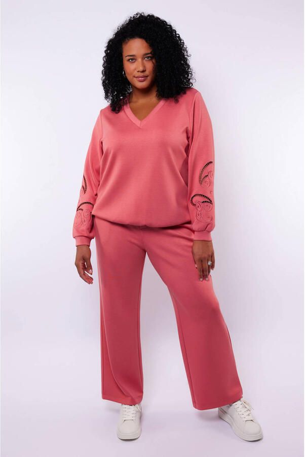 Exxcellent wide leg regular waist broek ecru
