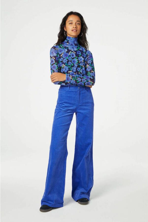 Fabienne Chapot corduroy high waist wide leg broek Thea blauw