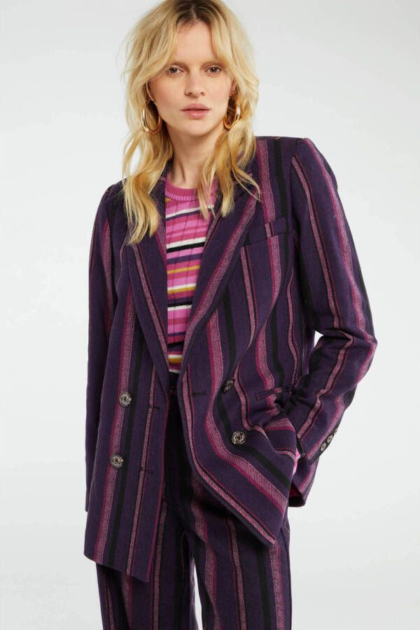 Fabienne Chapot gestreepte oversized blazer Roger met wol paars