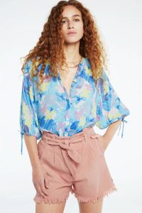 Fabienne Chapot blouse Cooper met all over print blauw geel lila