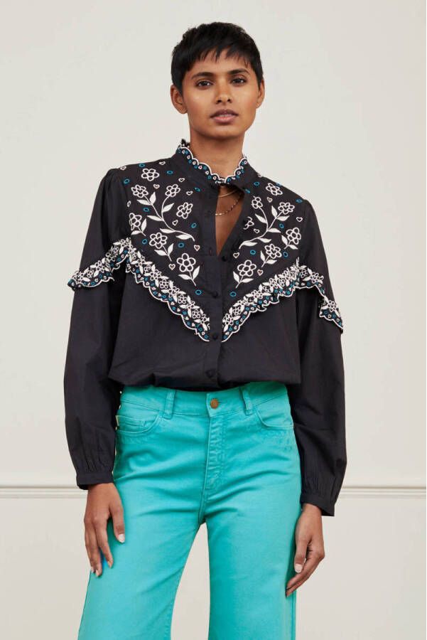 Fabienne Chapot blouse Daila met borduursels zwart