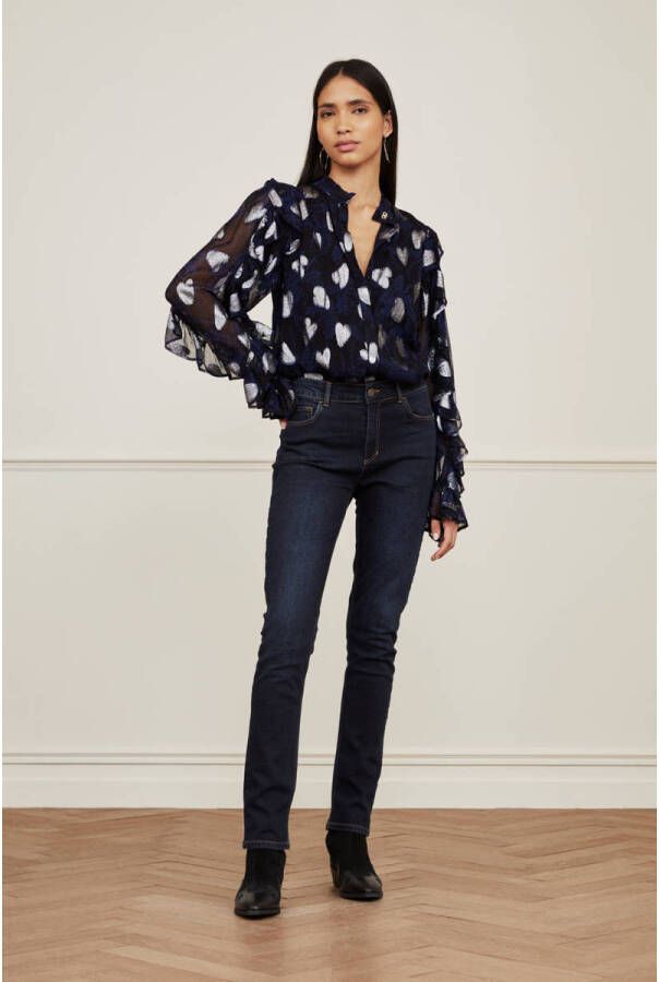 Fabienne Chapot blouse Josie Indie met hartjes en volant zwart zilver - Foto 2