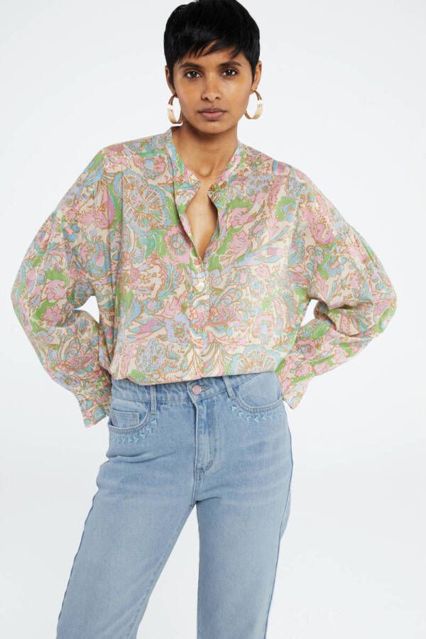 Fabienne Chapot blouse Lexi Blouse met all over print groen blauw roze bruin - Foto 2