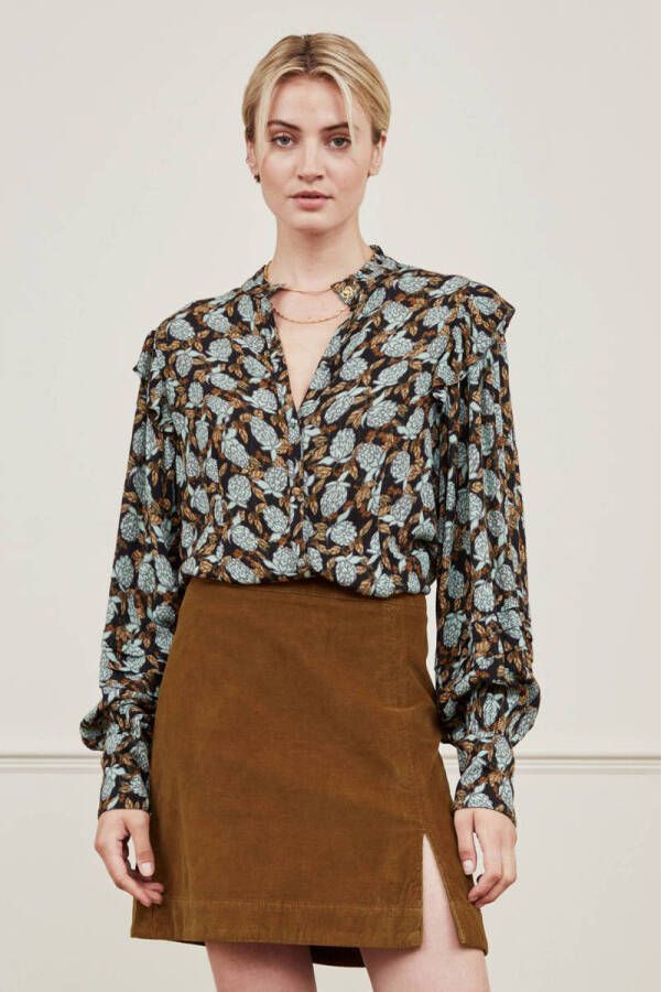 Fabienne Chapot blouse Philo met all over print zwart