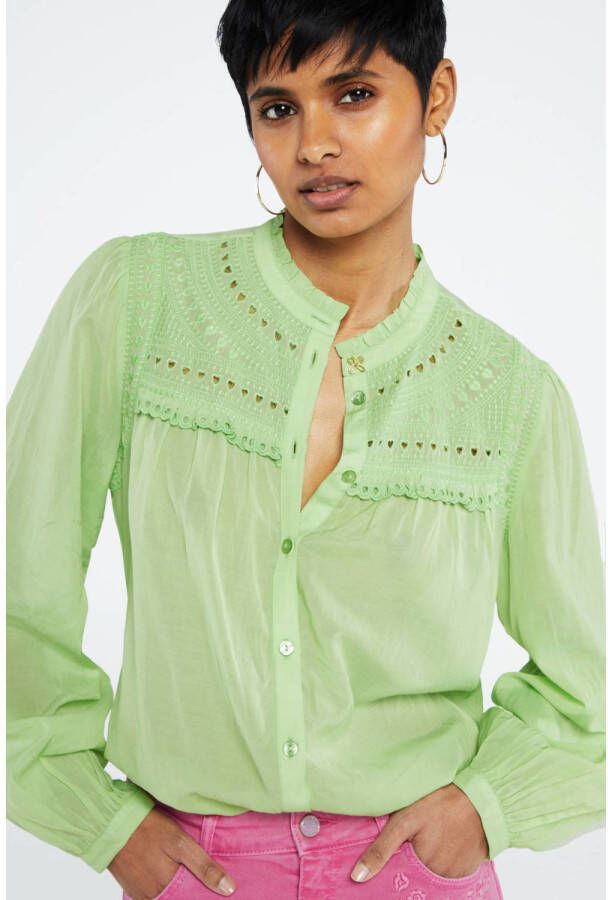 Fabienne Chapot blouse Tootsie met broderie groen