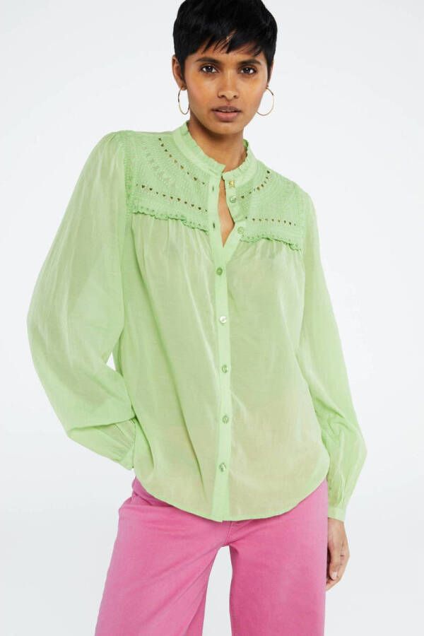 Fabienne Chapot Groene Blouse met Ruches en Openwork Details Green Dames - Foto 2