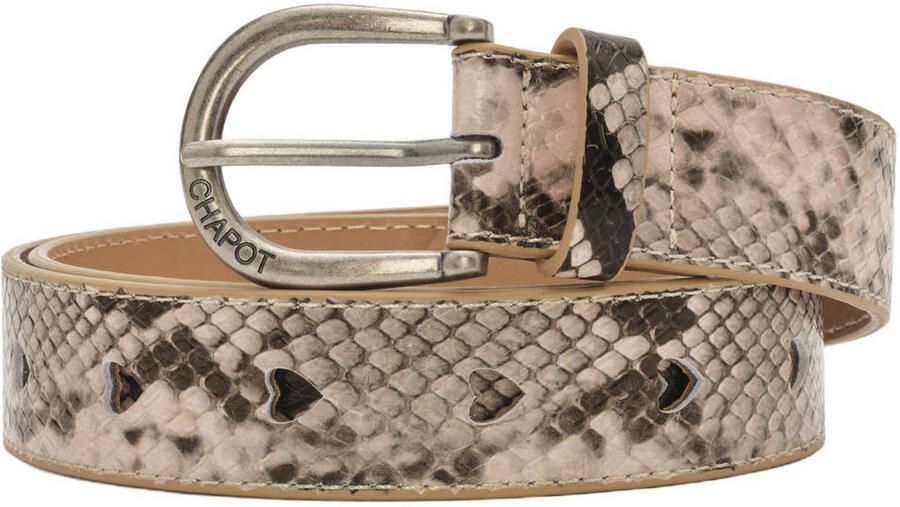 Fabienne Chapot leren riem Cut it Out Heart met slangenprint beige