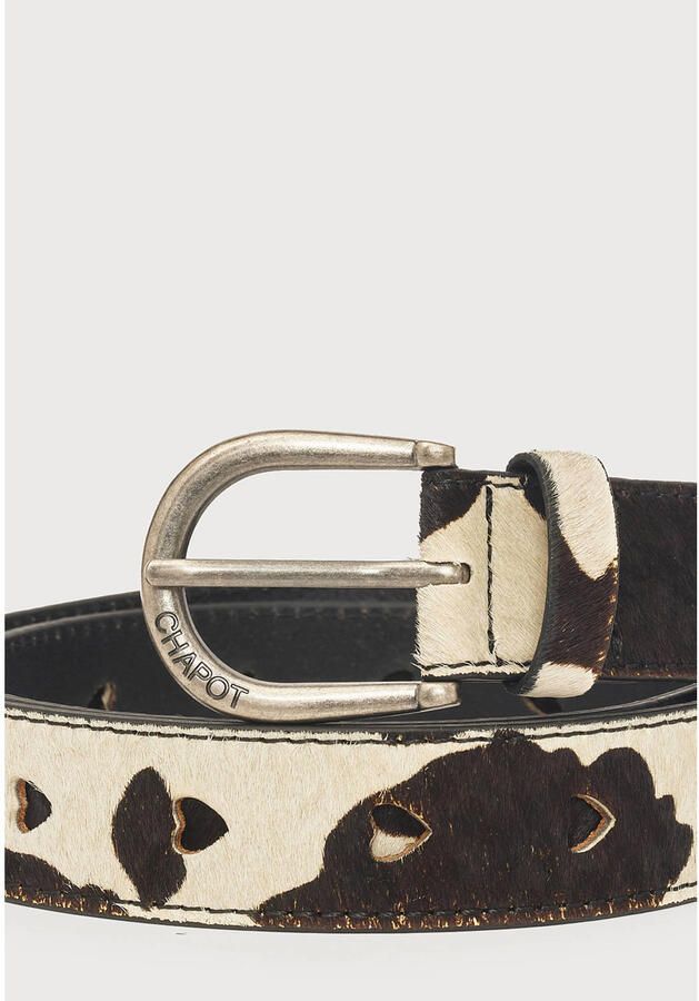 Fabienne Chapot leren riem Hairy Belt met koeienprint ecru donkerbruin - Foto 3