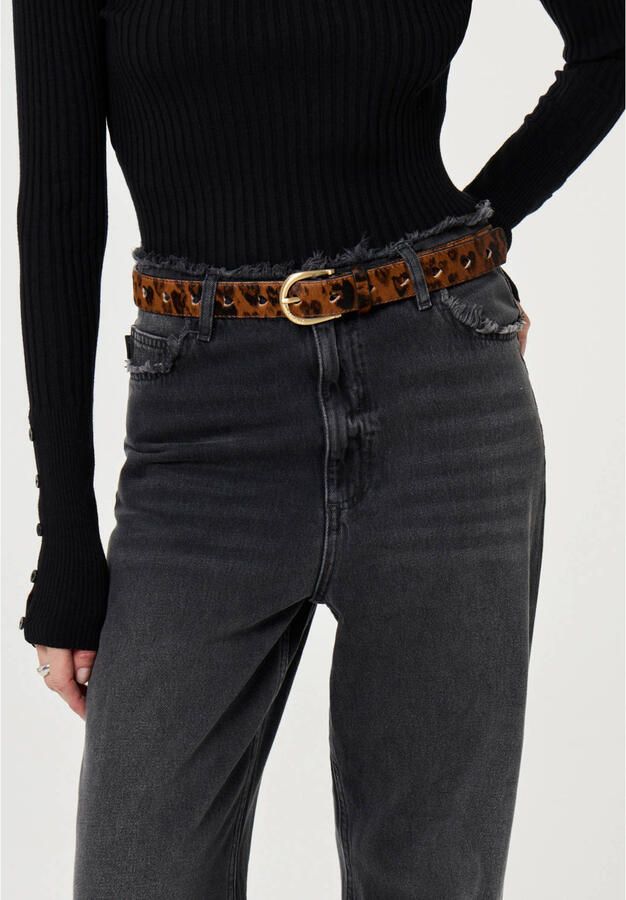 Fabienne Chapot leren riem Hairy Belt met panterprint bruin - Foto 4