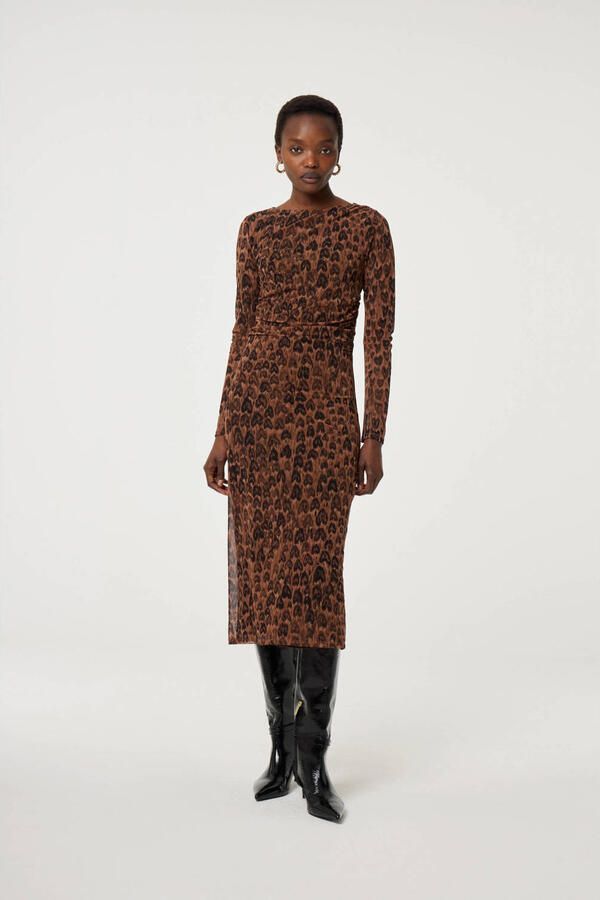 Fabienne Chapot mesh midi jurk met panterprint bruin - Foto 6
