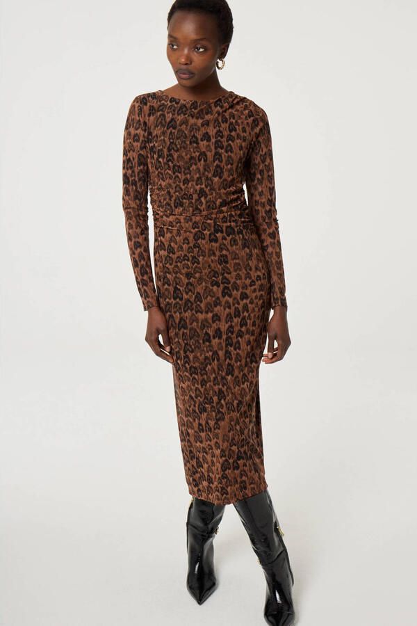 Fabienne Chapot mesh midi jurk met panterprint bruin - Foto 7