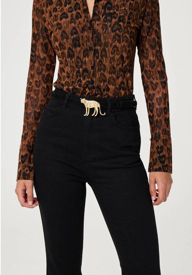 Fabienne Chapot suède riem Leopard Buckle zwart