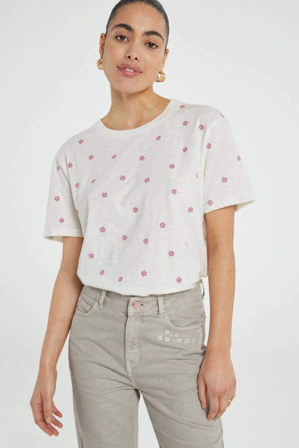 Fabienne Chapot gebloemd T-shirt Bernard van biologisch katoen wit roze