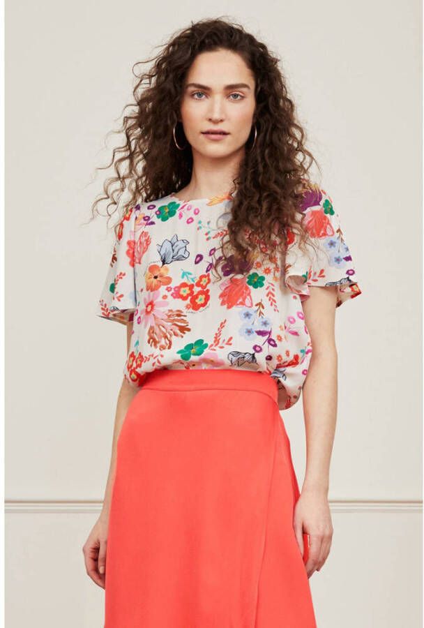 Fabienne Chapot gebloemde geweven top Elle gebroken wit roze