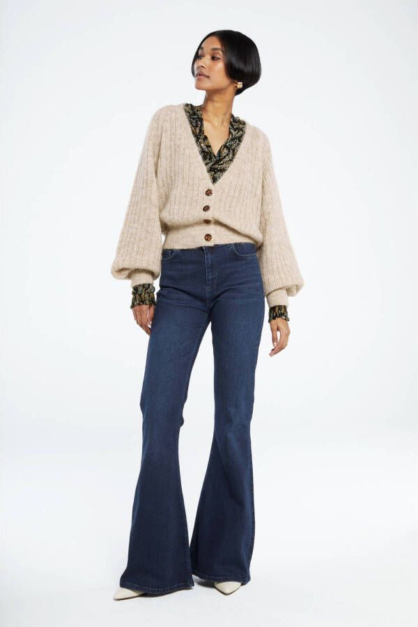 Fabienne Chapot high waist flared jeans Eva met borduursels donkerblauw