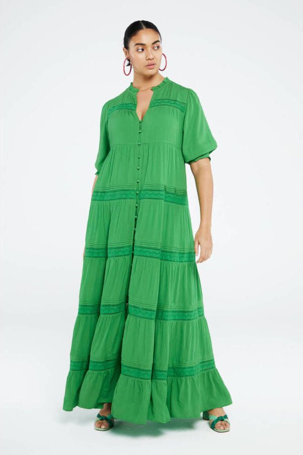 Fabienne Chapot Elegante Maxi Jurk met Pofmouwen Green Dames - Foto 3