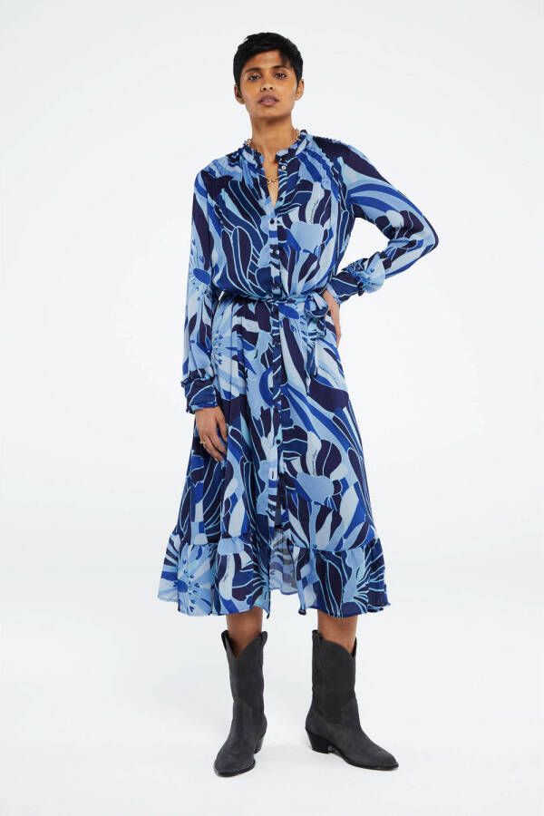 Fabienne Chapot maxi blousejurk Marina dress van gerecycled polyester blauw donkerblauw