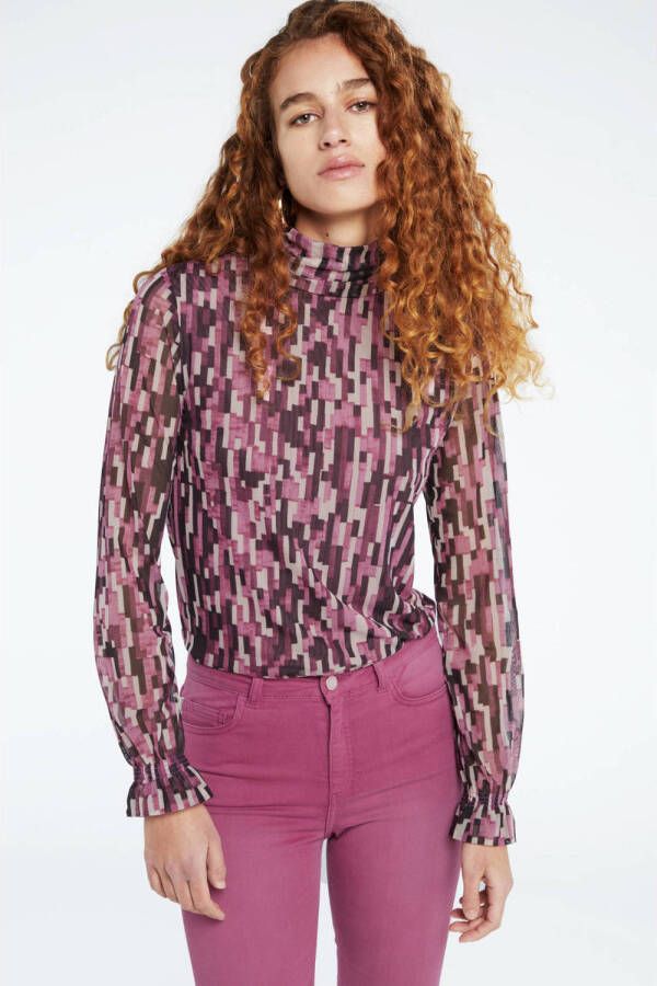 Fabienne Chapot semi-transparante top Johanna met all over print roze bruin