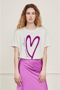 Fabienne Chapot T-shirt Bernard Heart met hartjes wit paars
