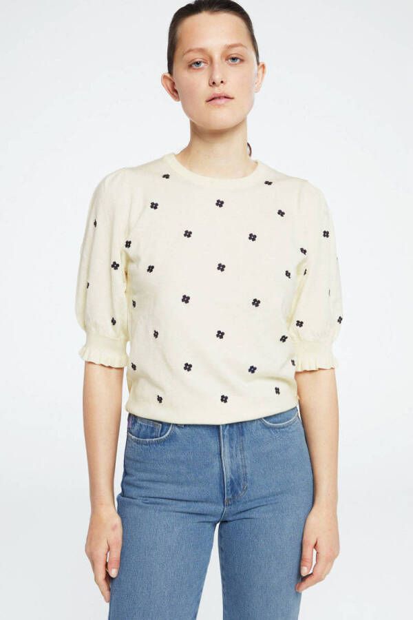 FABIENNE CHAPOT Dames Truien & Vesten Holly Short Sleeve Embro Pullover 194 Gebroken Wit