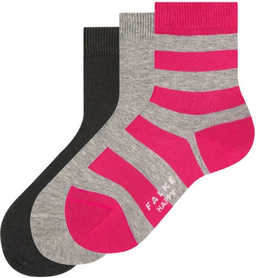 FALKE sokken 3 paar grijs melange roze Katoen All over print maat 23-26