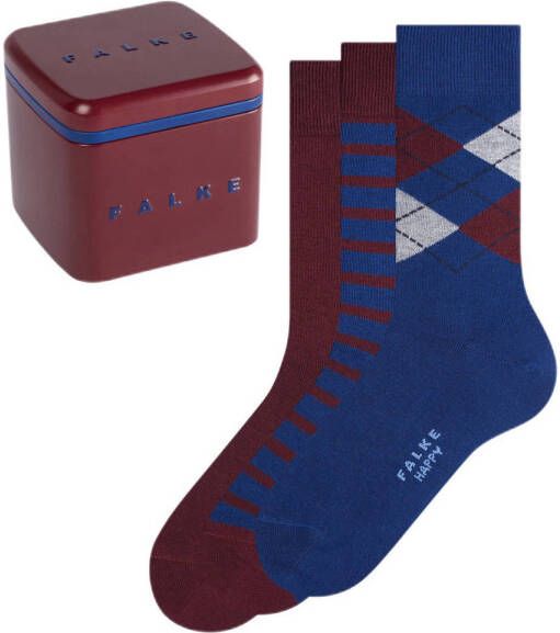 FALKE giftbox Happy sokken set van 3 bordeauxrood blauw