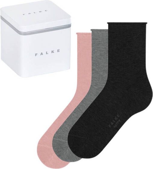 FALKE giftbox Happy sokken set van 3 roze grijs zwart