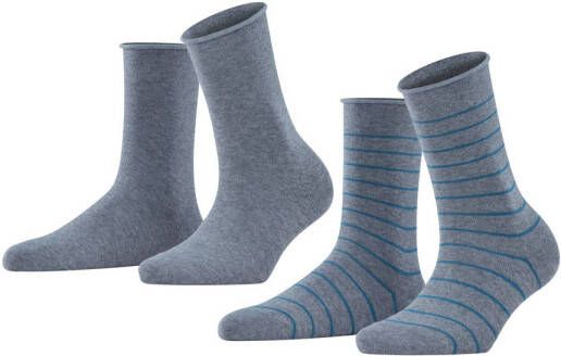FALKE Happy Stripe sokken set van 2 grijs