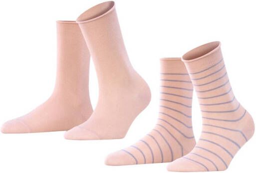 FALKE Happy Stripe sokken set van 2 lichtroze