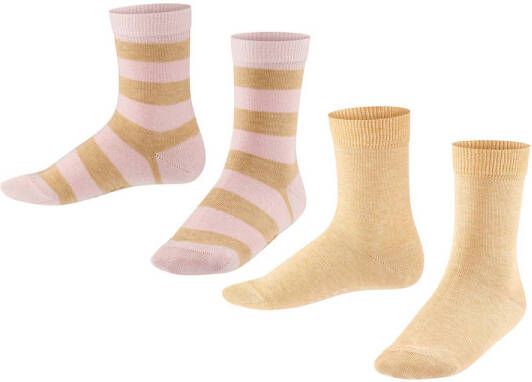 FALKE Happy Stripe sokken set van 2 lichtroze beige