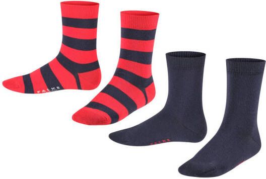 Falke Happy Stripe sokken set van 2 rood donkerblauw (set van 2) Katoen 23-26
