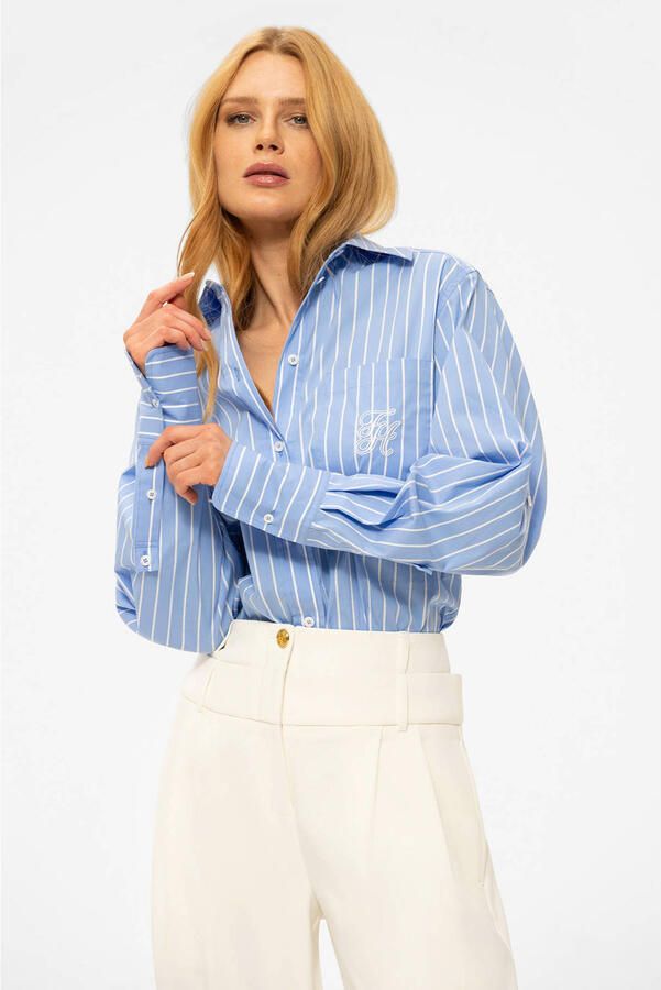 Fifth House blouse met krijtstreep lichtblauw