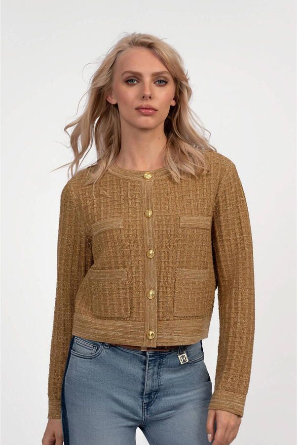 Fifth House gebreid vest camel met glitter