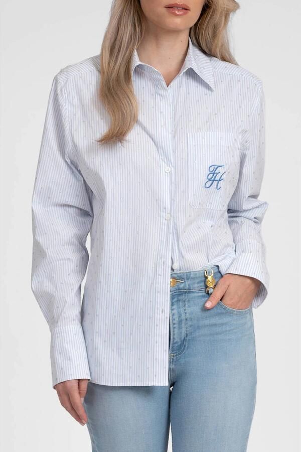 Fifth House gestreepte blouse met glitters lichtblauw