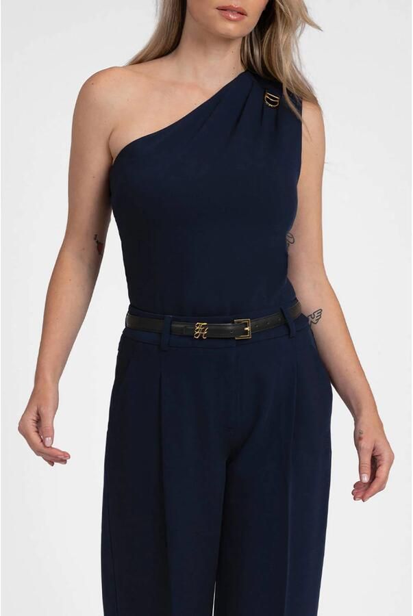 Fifth House one shoulder top met plooien marineblauw