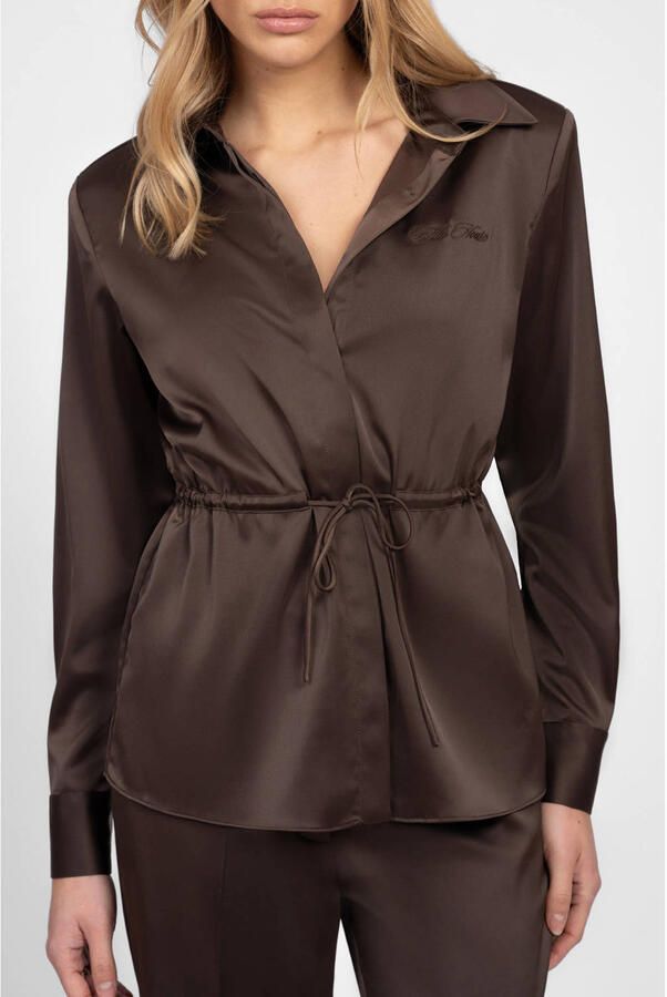 Fifth House satijnen blouse donkerbruin