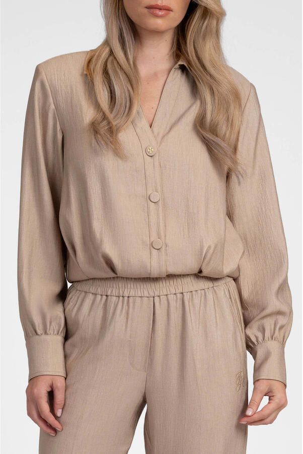 Fifth House viscose blouse met schoudervulling beige
