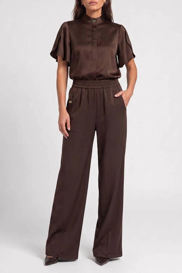 Fifth House wide leg broek donkerbruin