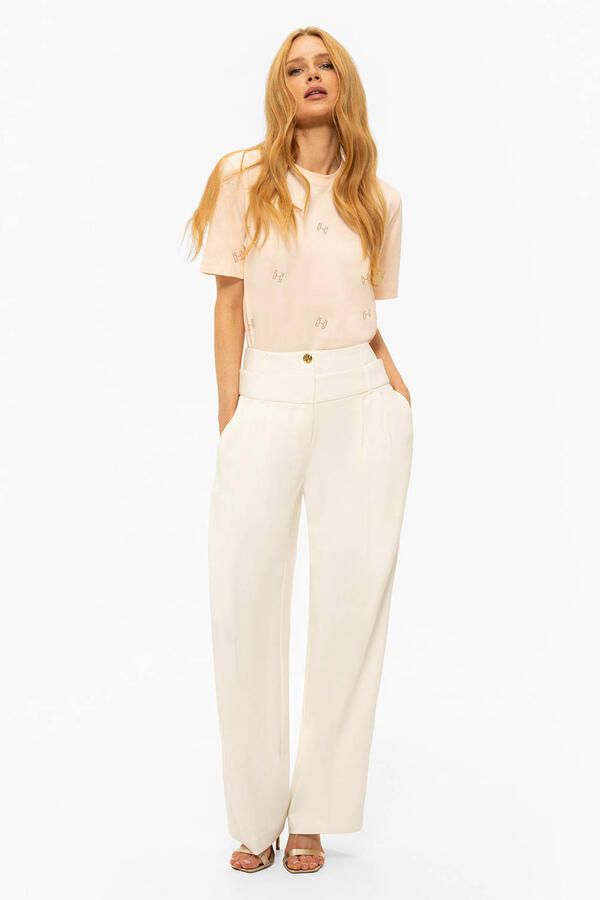 Fifth House wide leg high waist pantalon ecru